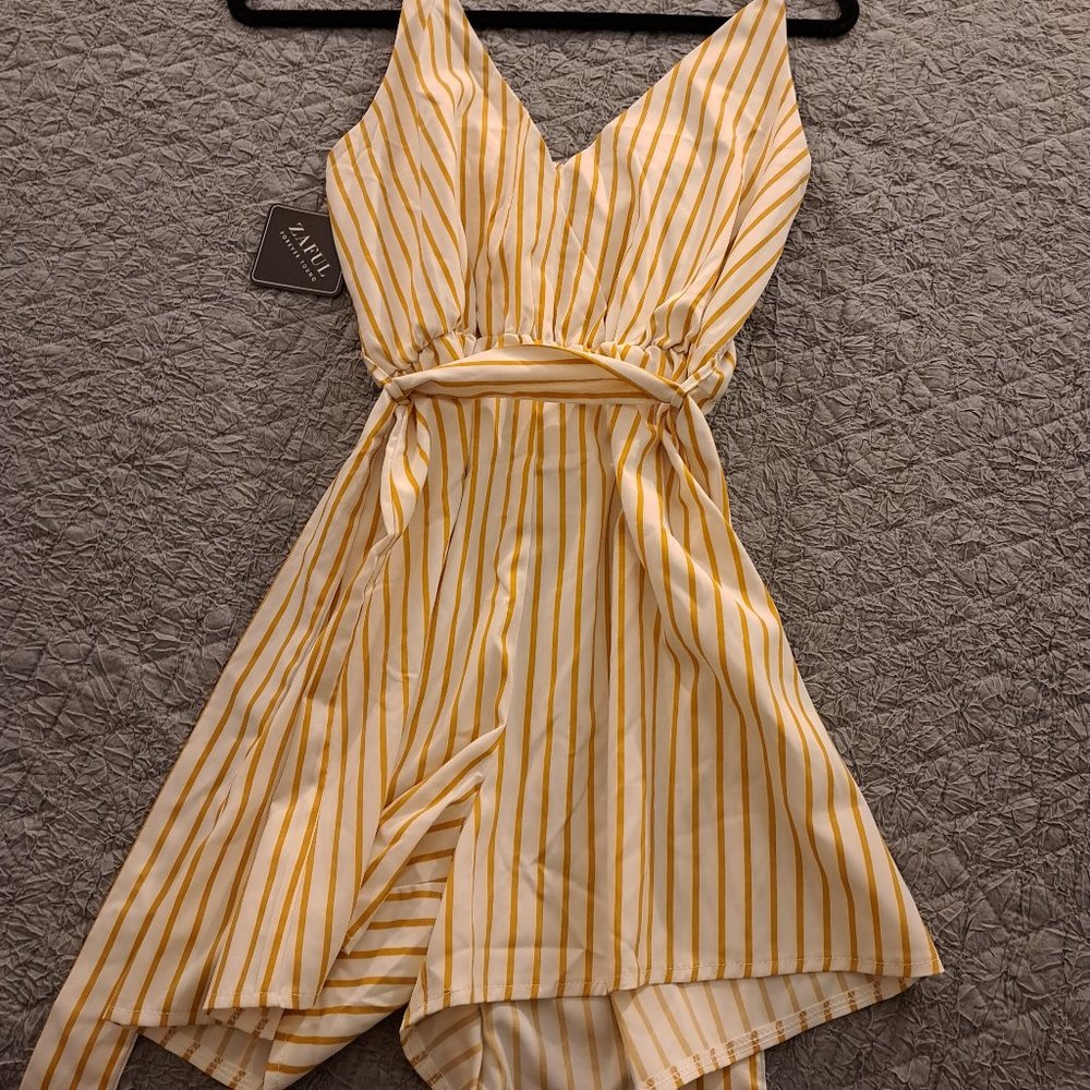 Yellow and white striped romper